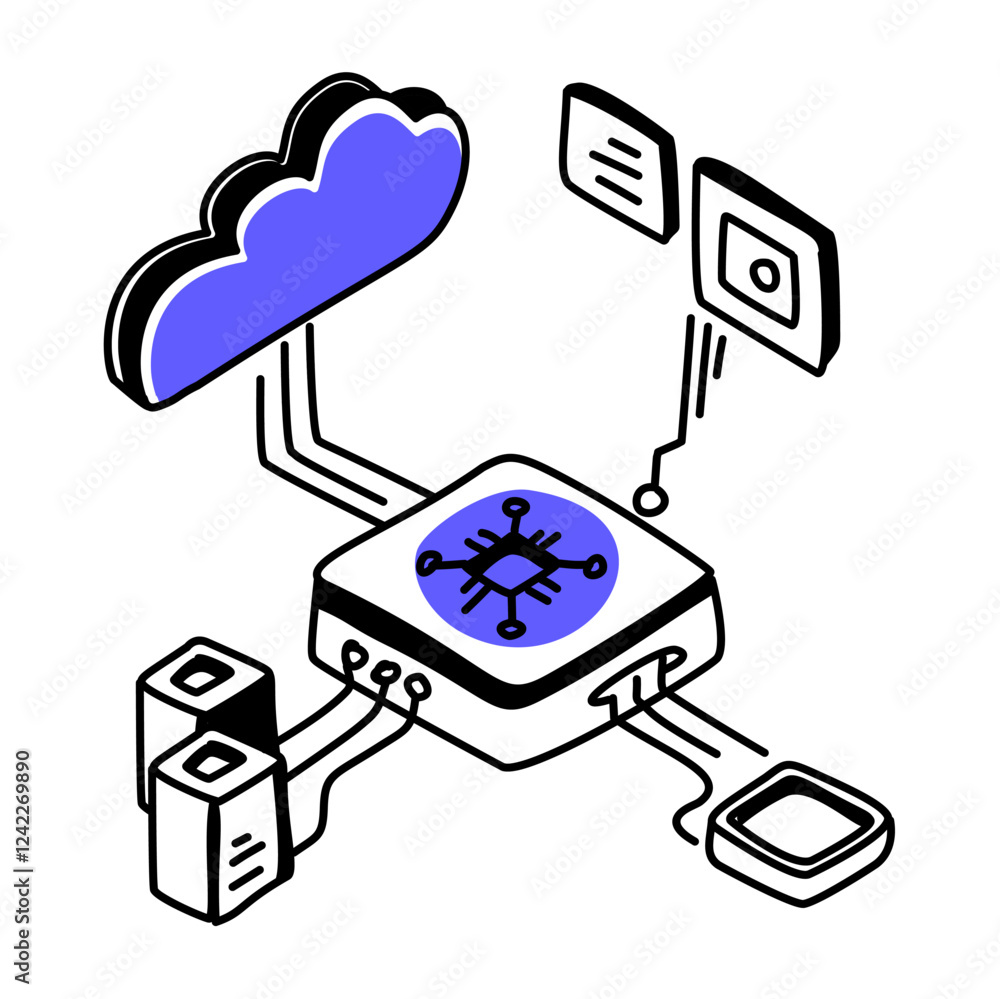 Poster depicting edge computing, showcasing data processing happening locally on devices instead of solely 