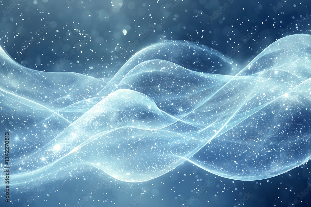 Poster a soft blue wave background, gently curving and sparkling with light, creating a peaceful and dynami