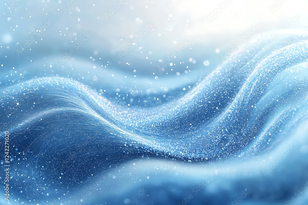 Poster a soft blue wave background, gently curving and sparkling with light, creating a peaceful and dynami