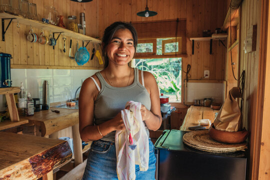 Latina woman at kitchen portrait