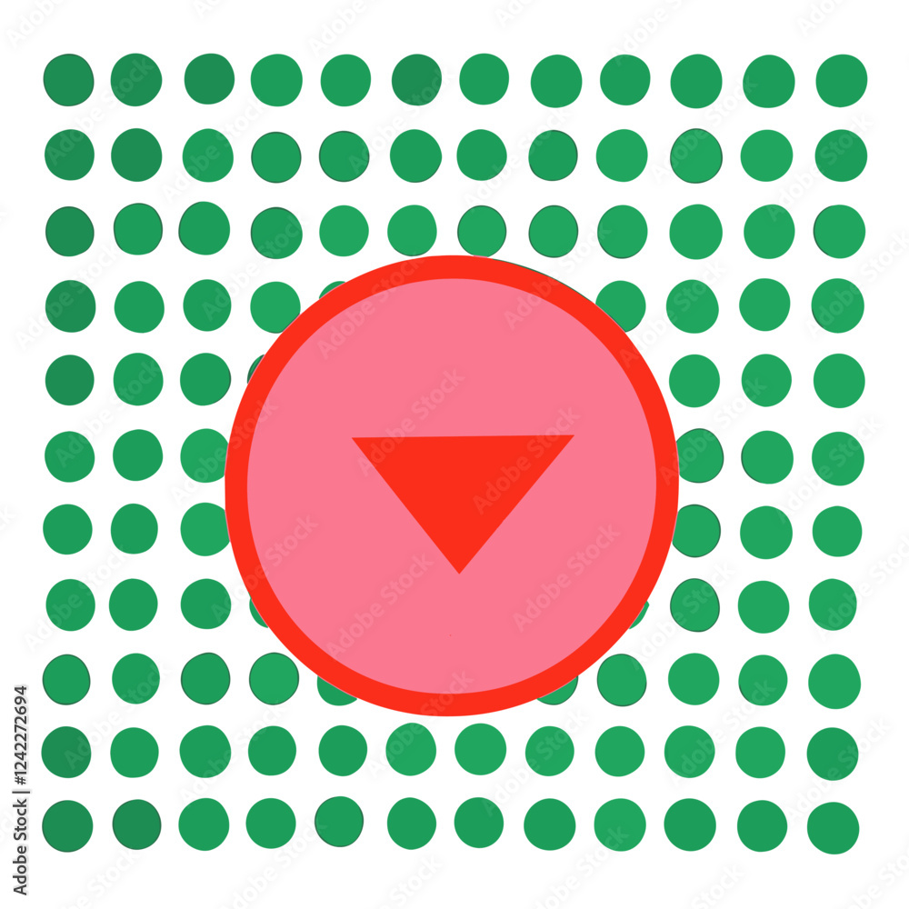Poster red pattern with green dots and a pink triangle in the center design arrangement geometric vector