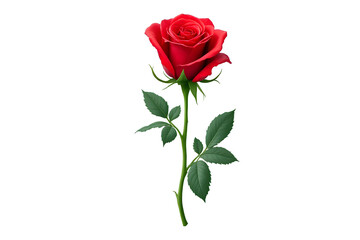 Single Stem Red Rose Valentine's Day Floral Illustration
