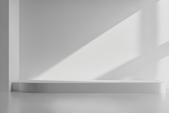 White wooden shelf casting a shadow on a light background showing texture and design details with soft natural lighting