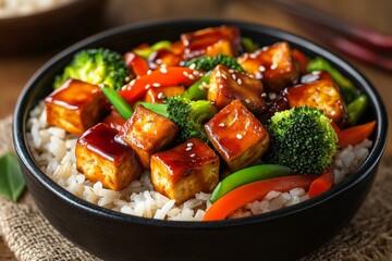 Tofu stir-fry with rice and veggies