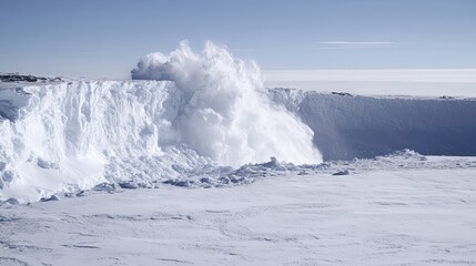 Majestic glacier calving spectacle with ice crashing into the sea below