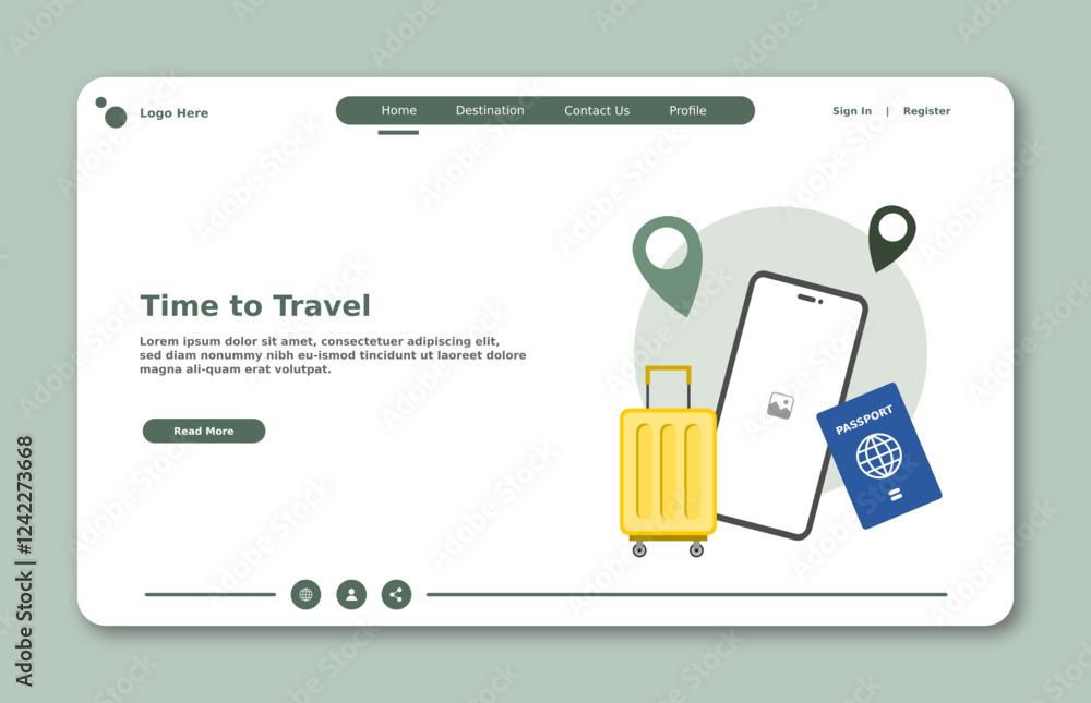 Poster travel website landing page. graphical user interface for website page