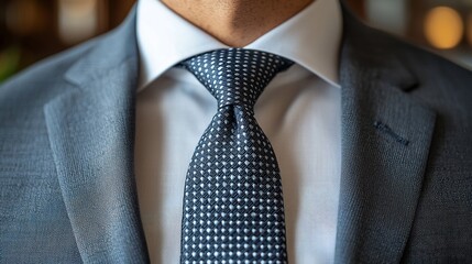 Close-up of a well-dressed man in a suit and tie, showcasing professional attire in a stylish setting