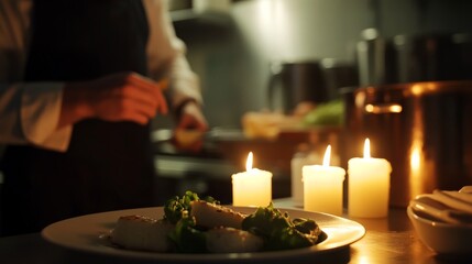 Power outages during a cooking class. Featuring chefs demonstrating recipes by candlelight