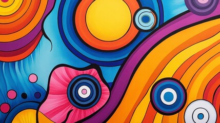 Fototapeta premium Vibrant Abstract Patterns with Circles and Waves in Bold Colors