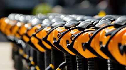 Fototapeta premium Row of Industrial Vacuum Cleaners Ready for Cleaning Tasks