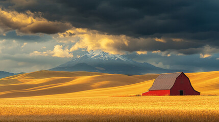 Dramatic storm clouds rolling over golden sand dunes, casting contrasting light and shadow across a vast desert expanse