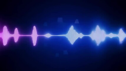 A colorful sound wave is displayed on a dark background. The wave is made up of blue and purple lines, with a white line in the middle. The colors and shapes of the wave create a dynamic - Powered by Adobe