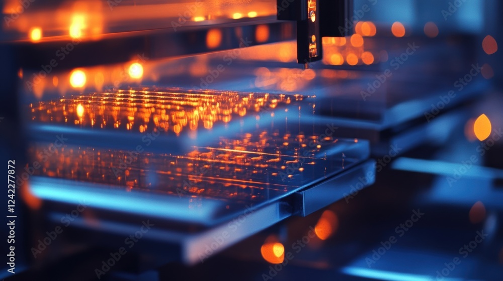 Poster a medium closeup of a stack of sample racks being scanned by a highresolution camera demonstrating t