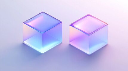 Two iridescent glass cubes on white background.