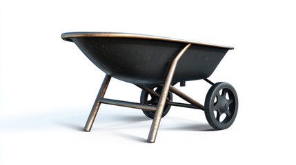 Black wheelbarrow isolated on white background, gardening tool