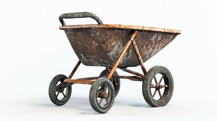 Rusty wheelbarrow, isolated, studio, white background, construction