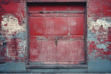 Naklejka premium Red door, brick wall, urban decay, texture background