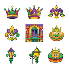 Colorful Mardi Gras Icons Set for Design Inspiration © Mixed graphics