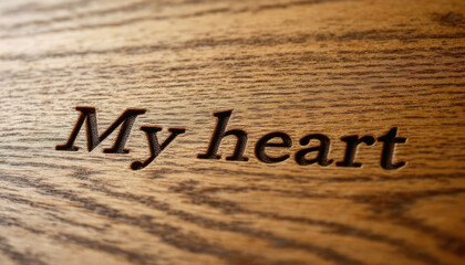 A creative design featuring a closeup ultrarealistic image of the words my hea
