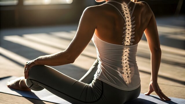 Woman practicing yoga spine health and flexibility back workout healthy lifestyle