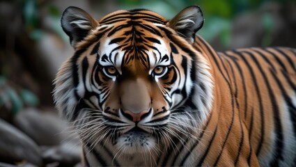 Fototapeta premium Angry tiger,Sumatran tiger (Panthera tigris sumatrae) beautiful animal and his portrait