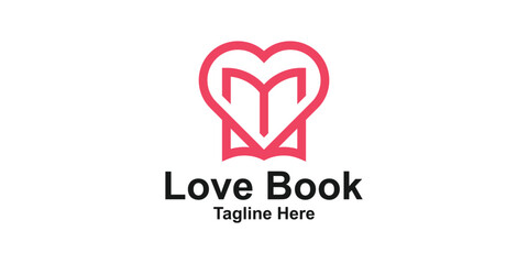 logo design combination of book and love, logo for education, learning, romance, symbol, icon, idea, creative.