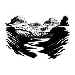 Fototapeta premium Grand Canyon linear illustration contrast stencil vector