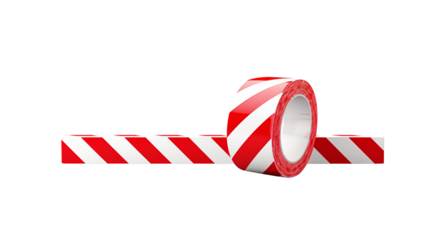 Red and White Striped Barrier Tape Roll and Section Safety Caution Warning Construction Industrial