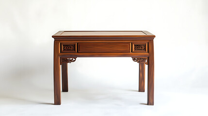 A wooden table with a white background