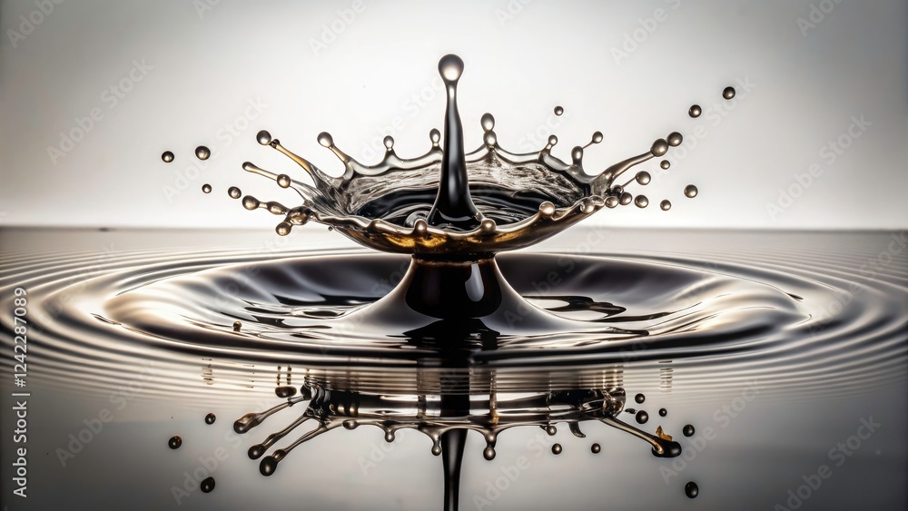 Aufkleber dynamic black liquid splash on white background - fluid motion and intricate patterns captured in ar