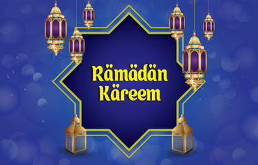welcome ramadan template banner with islamic ornament and blue background design 11
