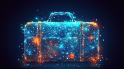 Glowing polygonal briefcase, digital art.