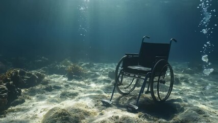 Underwater Wheelchair on Ocean Floor Seamless Loop Background Video