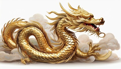 Obraz premium Golden dragon statue. Gold dragon ,Chinese zodiac, isolated white background.