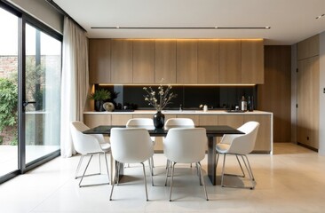 Fototapeta premium Dining table in kitchen of modern house