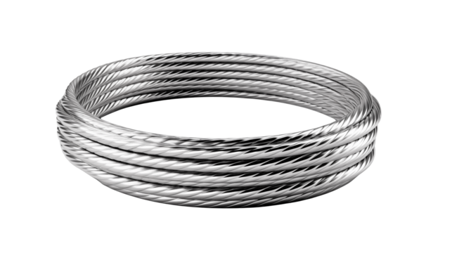 Close up of metallic cable strands coiled and gleaming ideal for industrial construction or technology themes  High resolution image perfect for website banners brochures and technical manuals