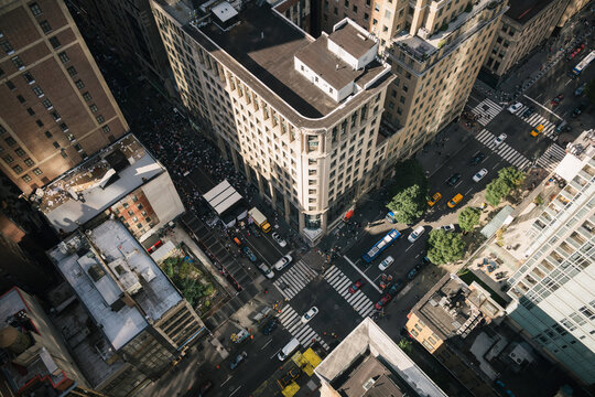Aerial View of Busy Intersection in New York City
