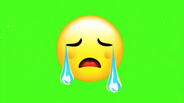 A 3D-rendered crying emoji with large tears, set against a vibrant green background. Ideal for sadness, disappointment, or emotional reaction concepts.  

