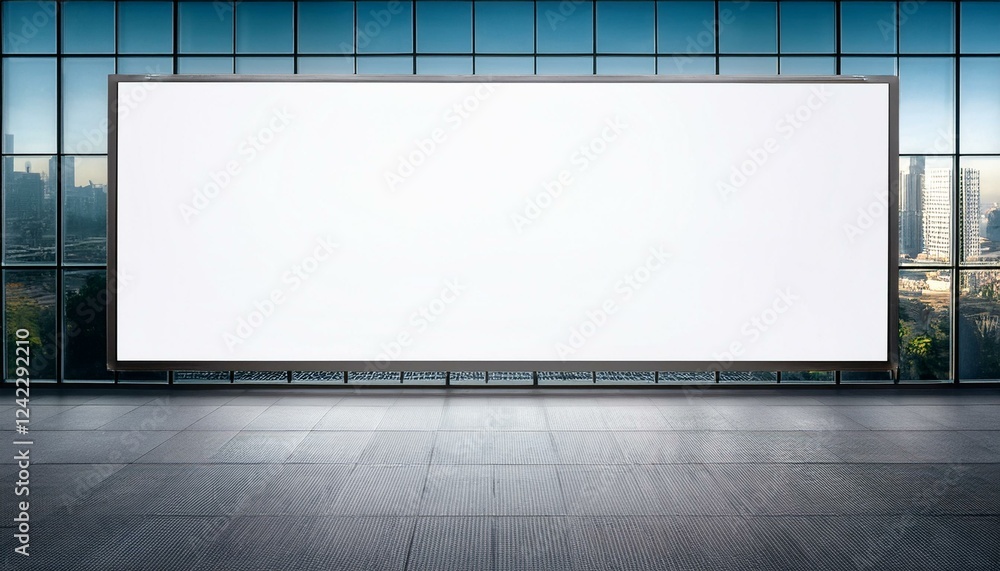 Poster blank billboard on the wall. white blank screen billboard in the for new product or presentation wit