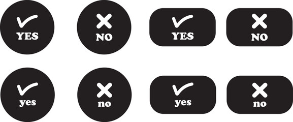 Sharp green checkmark and red cross icon set on isolated transparent background black vector symbol for right and wrong choices. Modern flat and line design symbol tick sign collection. Yes or No.