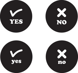 Obraz premium Sharp green checkmark and red cross icon set on isolated transparent background black vector symbol for right and wrong choices. Modern flat and line design symbol tick sign collection. Yes or No.