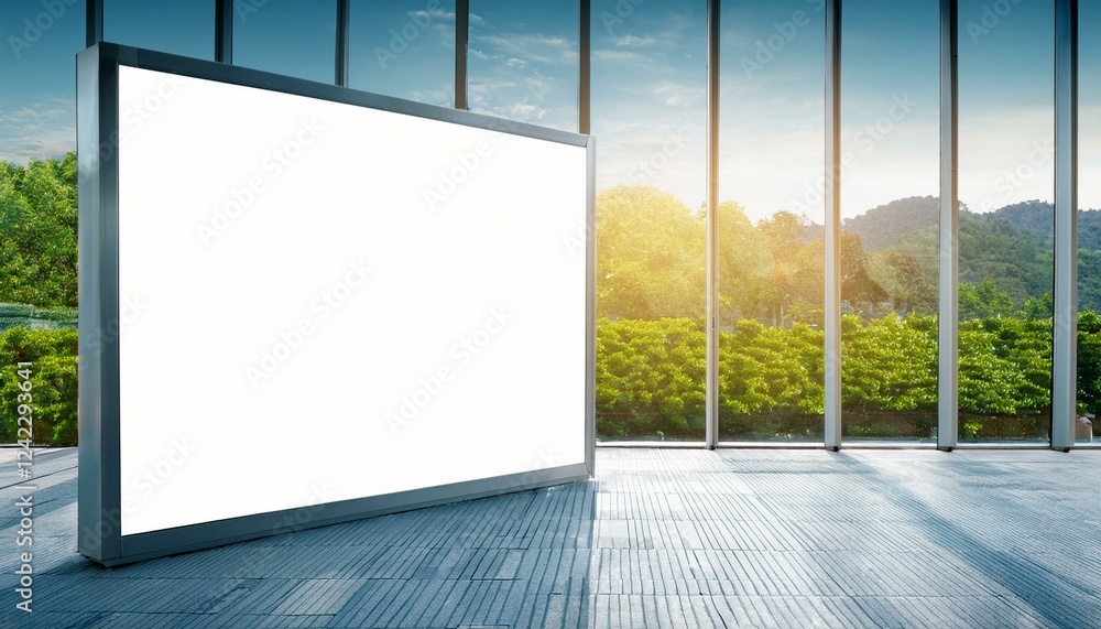 Poster blank billboard on the wall. white blank screen billboard in the for new product or presentation wit