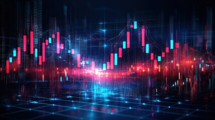Abstract financial chart with city skyline, depicting market trends and growth.