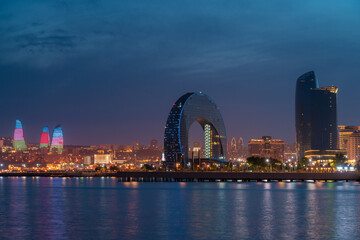 Panoramic view to city Baku, Aazerbaijan. Cityscape in the dusk