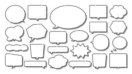 Fototapeta premium 文字なし シンプル 立体 ポップな吹き出しセット まとめ アメコミ風 ベクターデータ チラシ・雑誌・Web・動画素材 ブラック モノクロ