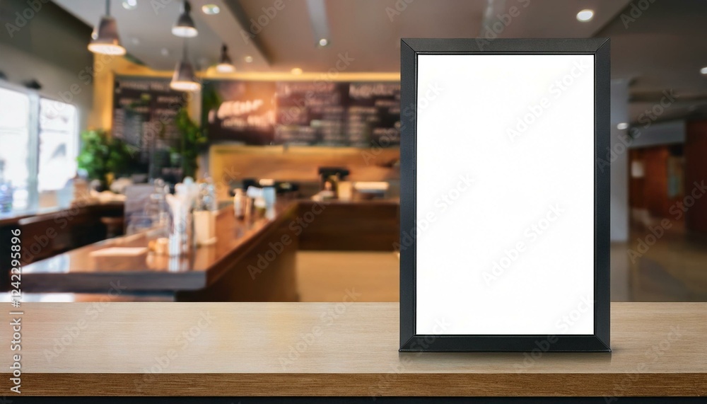 Poster blank billboard on the cafe. white blank screen billboard in the for new product or presentation wit