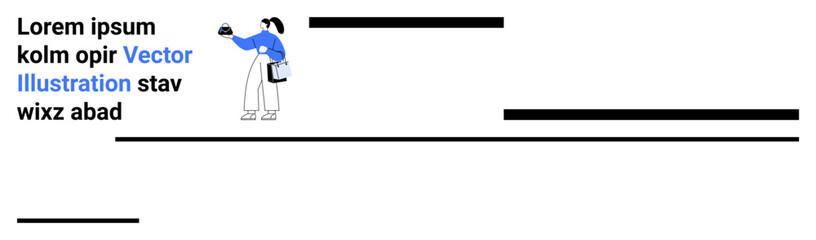 Person multitasking with coffee cup and notebook. Ideal for productivity, time management, organization, multitasking, modern work, lifestyle, flat landing page banner