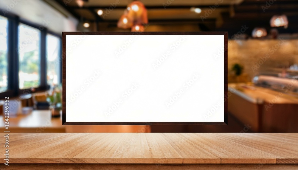 Poster blank billboard on the cafe. white blank screen billboard in the for new product or presentation wit