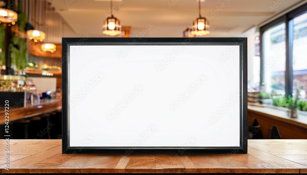 Poster blank billboard on the cafe. white blank screen billboard in the for new product or presentation wit