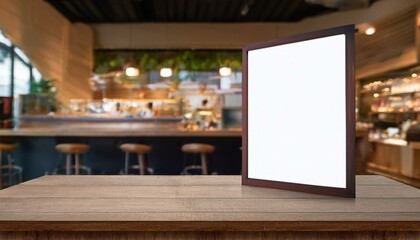 Blank billboard on the cafe. White blank screen billboard in the for new product or presentation with empty space.